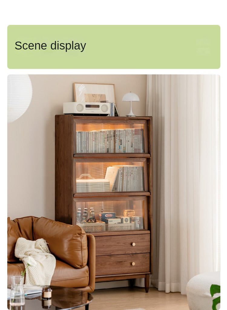 Black Walnut Solid Wood Side Cabinet Flip Door