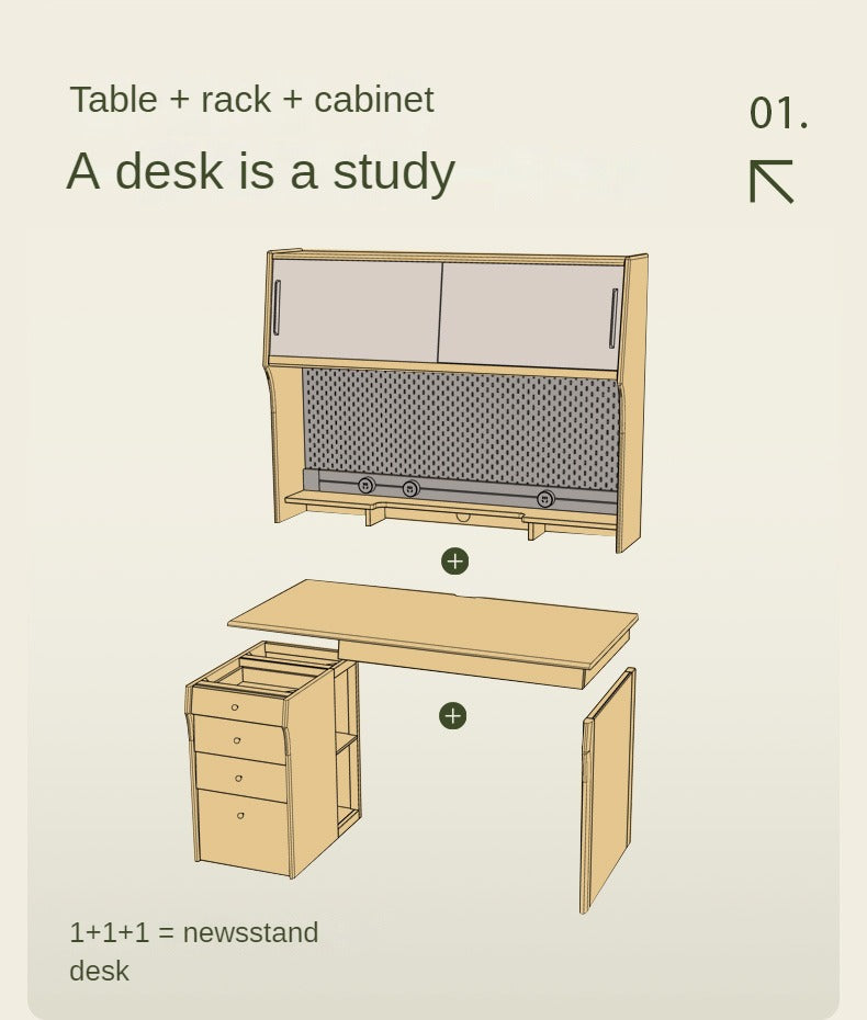 Cherry Wood Desk and Bookshelf Integrated Office Desk