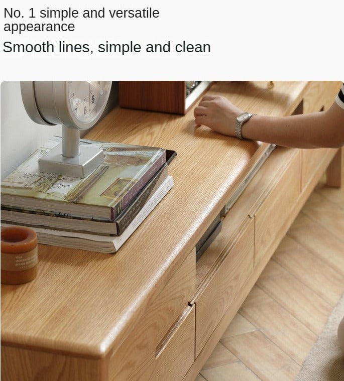 Oak, Solid Rubberwood Modern TV Stand