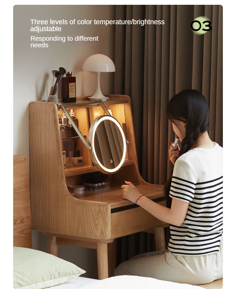 Oak, Ash Solid Wood Vanity Table with Shelf.