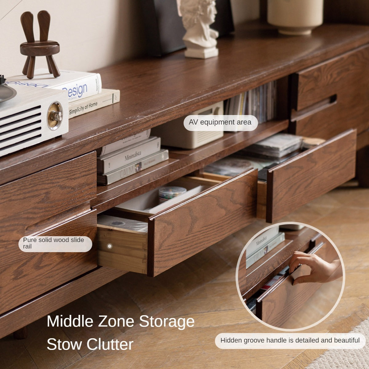 Oak, Solid Rubberwood Nordic Floor TV Cabinet.