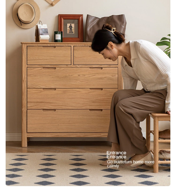 Oak Solid Wood, Solid Rubberwood Nordic Chest of Drawers
