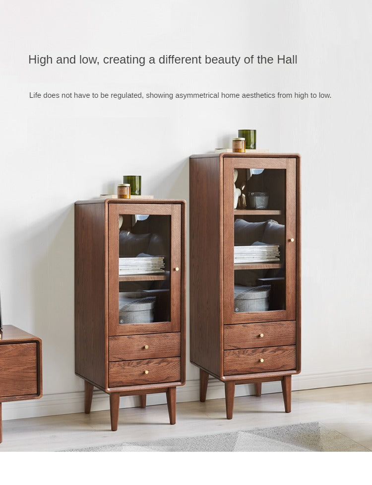 Oak Solid Wood Side Cabinet, Walnut Color