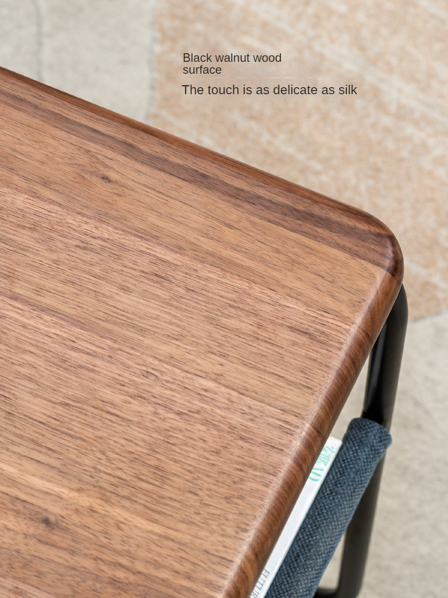 Black Walnut, Oak Solid Wood C-shaped Iron Side Table