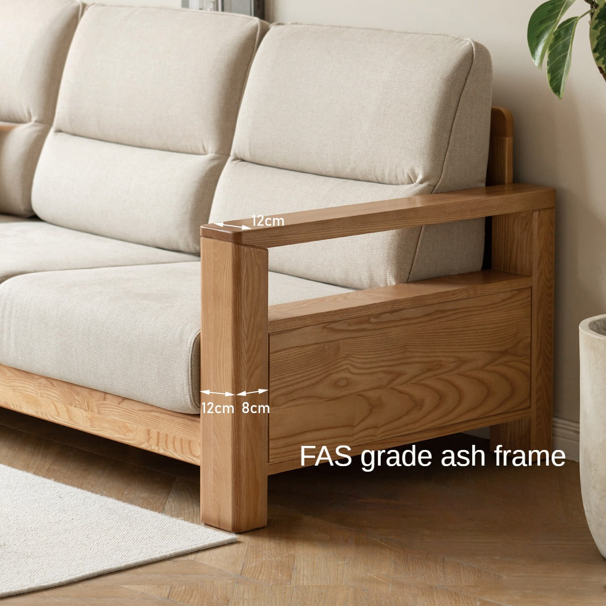 Ash, Black Walnut Solid Wood White Wax Fabric Sofa.