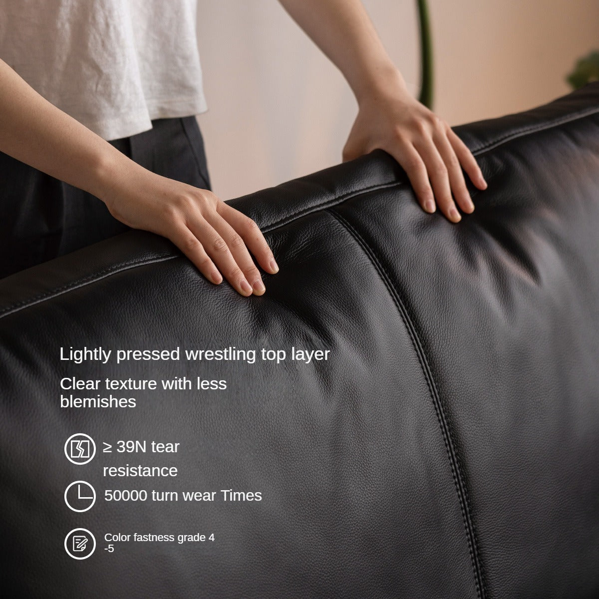 Leather Italian First Layer Yellow Cowhide Straight Sofa.