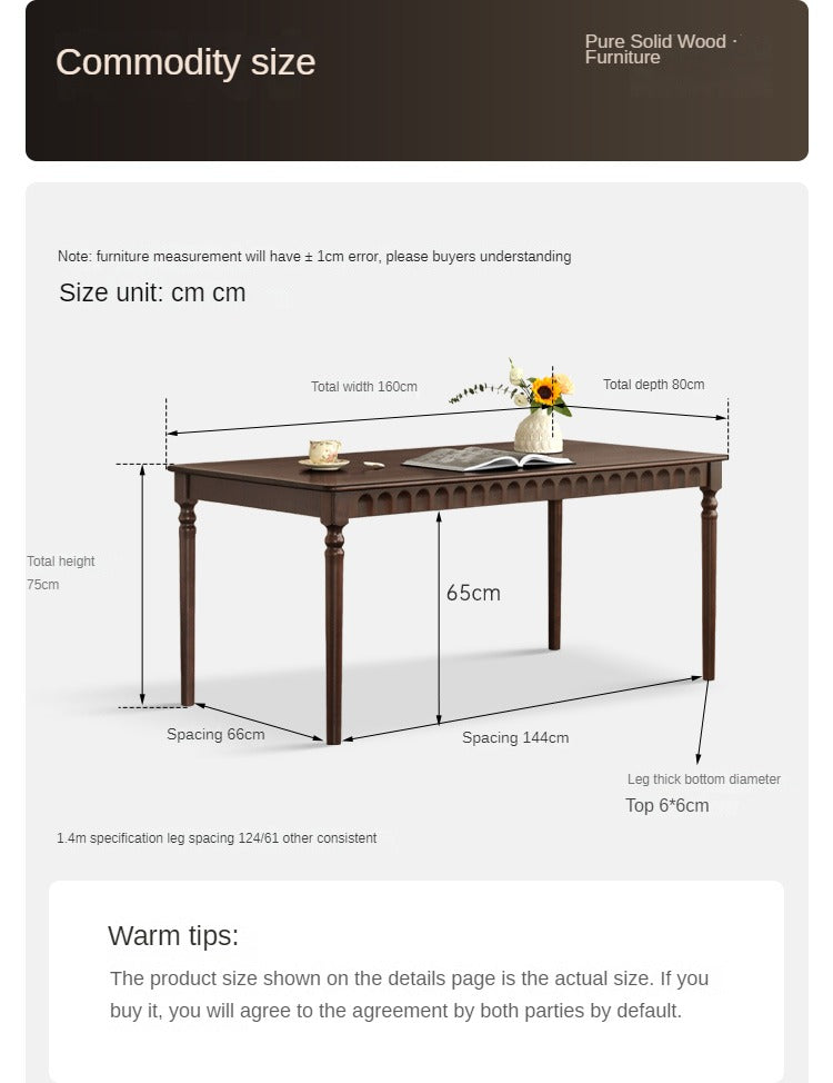 Black Walnut, Poplar, Cherry Solid Wood American Retro Rectangular Dining Table