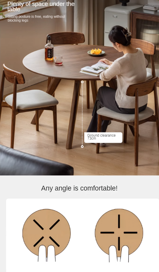 Black Walnut Solid Wood Retro Round Dining Table.