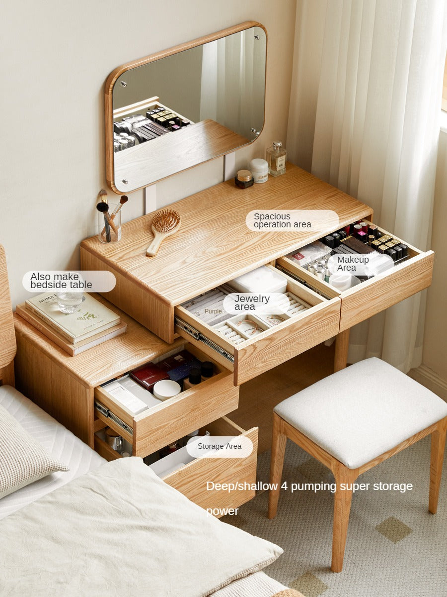 Solid Rubberwood, Oak, Beech Solid Wood Retractable Dressing Table Modern.
