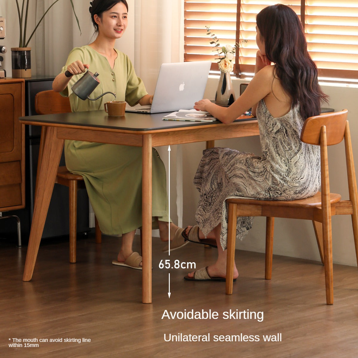 Cherry Solid Wood Retro Rock Plate Long Dining Table.