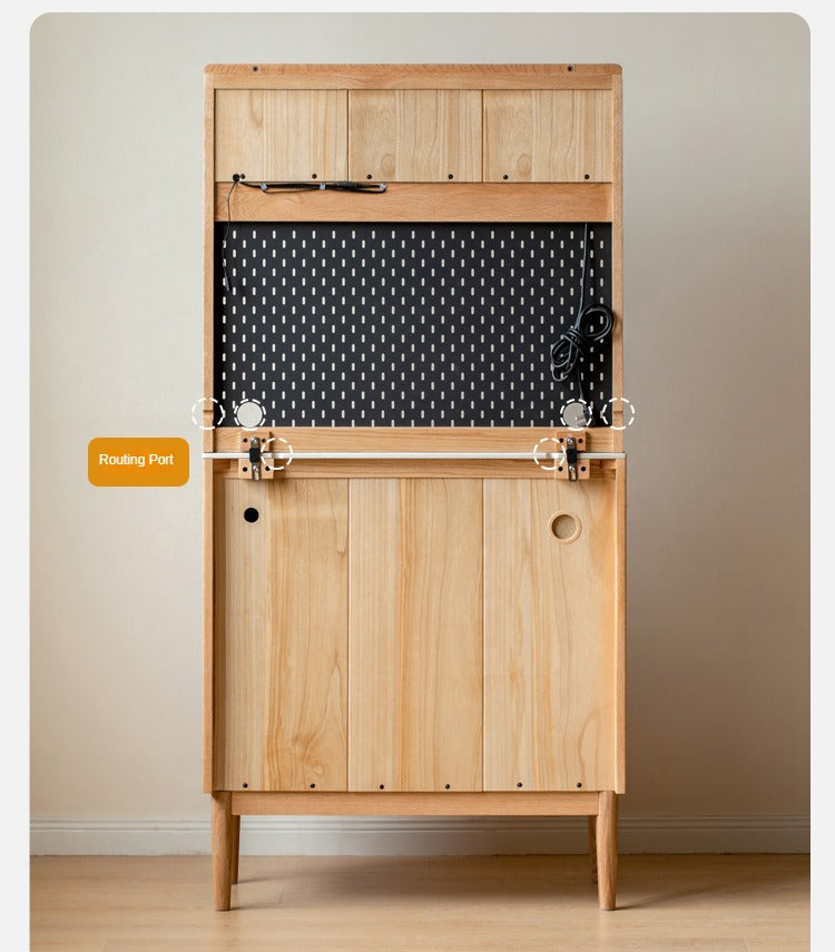 Oak Solid Wood Modern Rock Board Side High Tea Cabinet Buffet