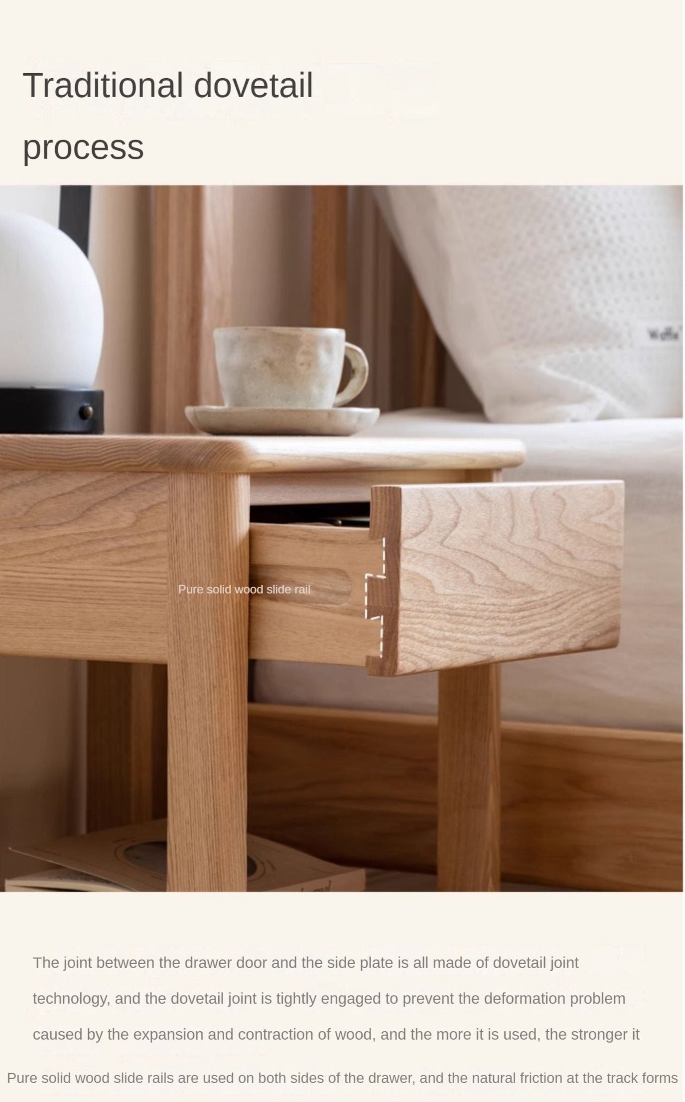 Ash Solid Wood Narrow Edge Nightstand