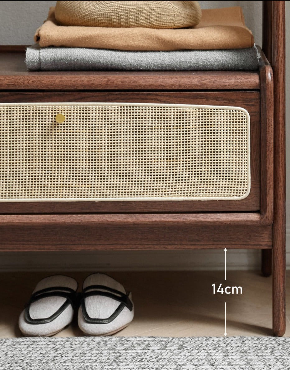 Oak Solid Wood Rattan Hanger Multi-Functional Coat Rack
