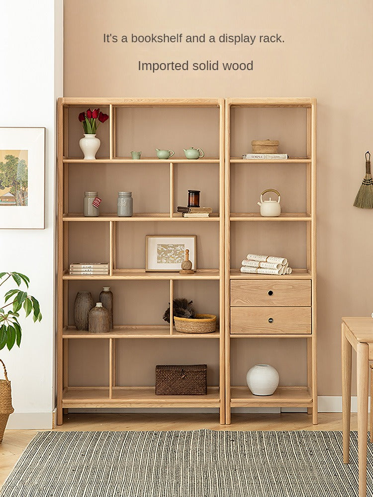 Ash Solid Wood Bookshelf Combined Bookcase Display Cabinet Wall Shelf