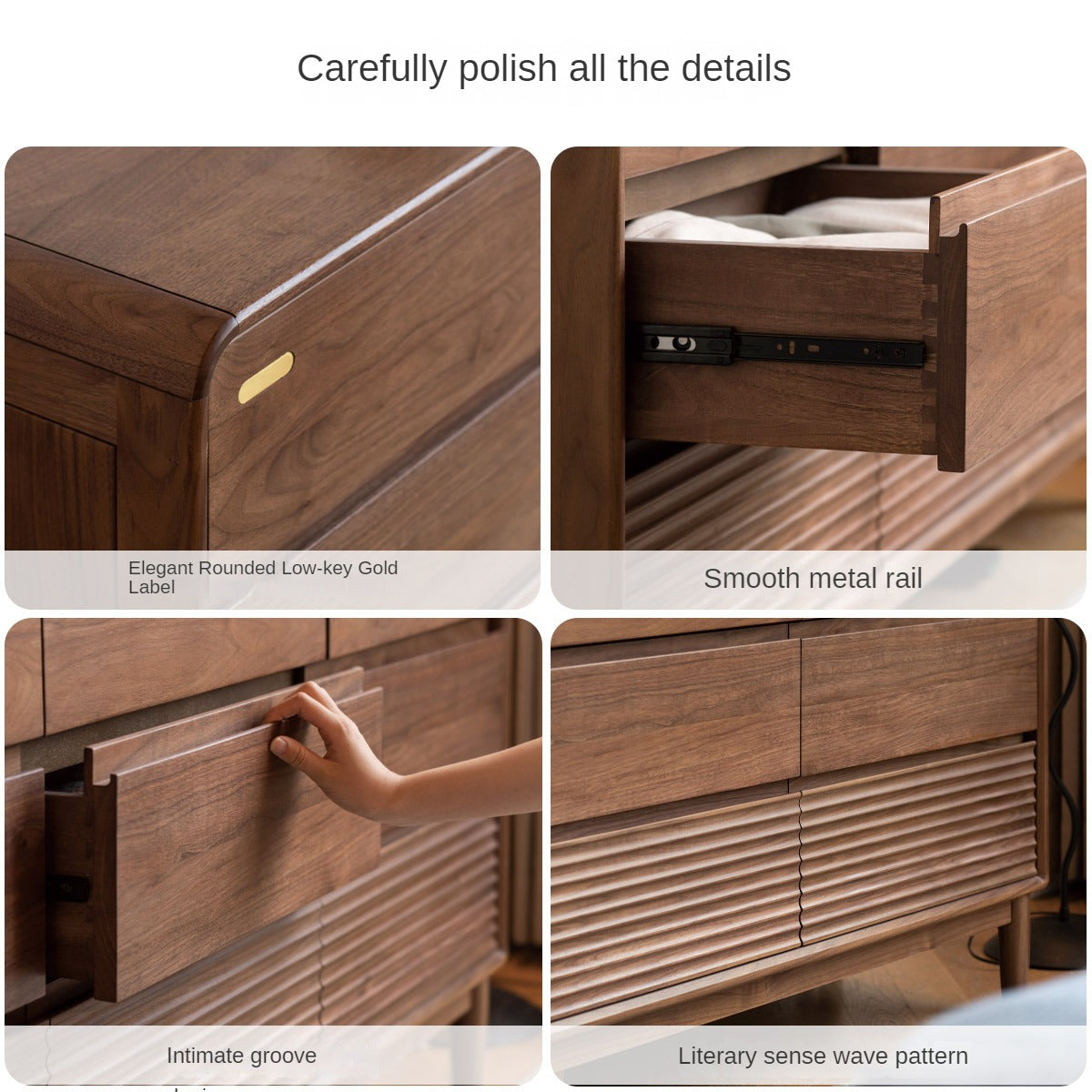 Black Walnut, Catalpa Solid Wood Drawer Storage Cabinet