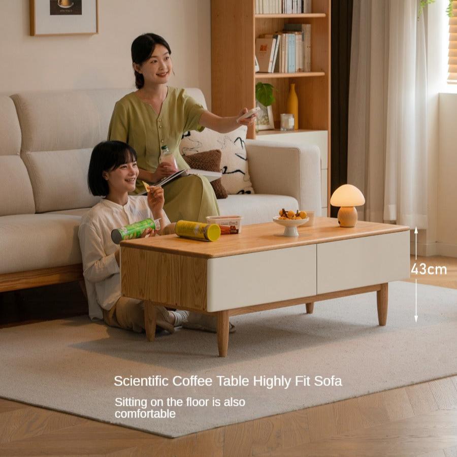 Oak Solid Wood Modern Coffee Table With Drawer