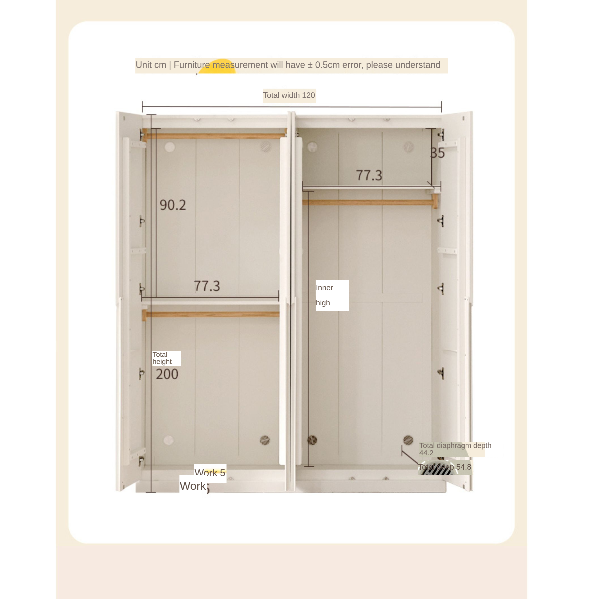 Solid Rubberwood Cream Style Nordic Wardrobe.