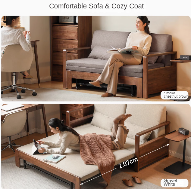 Black Walnut, Solid Sandalwood Folding Sofa Bed.