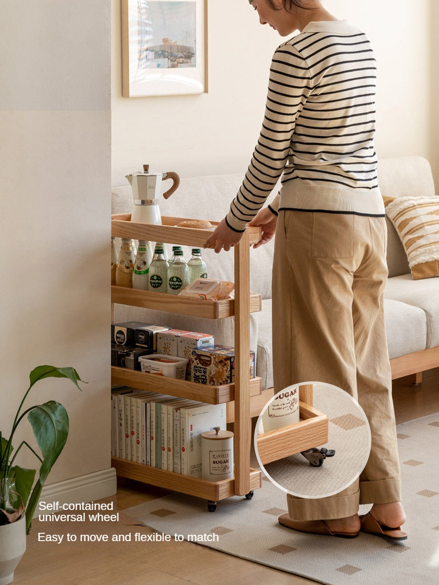 Oak Solid Wood Mobile Storage Rack Cart Ultra Narrow