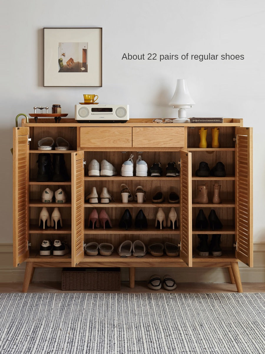 Oak Solid Wood Shutter Door Shoe Cabinet