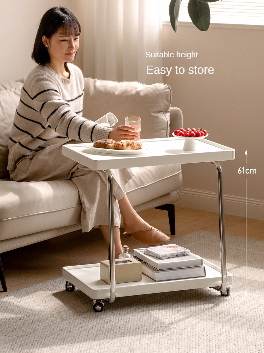 Poplar, Solid Rubberwood Edge Table C-type Mobile