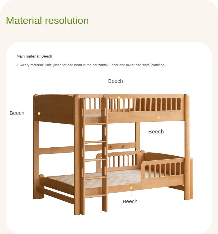 Beech solid wood children's bunk bed.