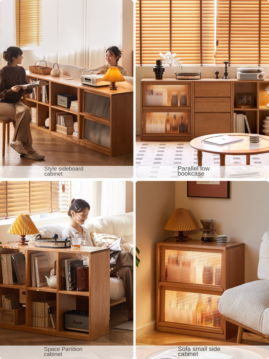 Cherry Solid Wood Vintage Floor Storage Bookcase