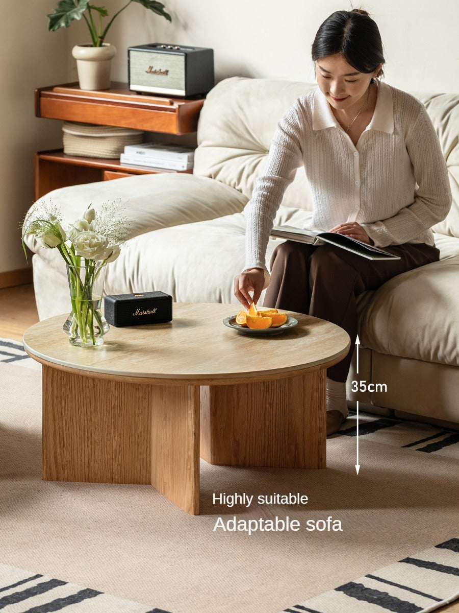 Oak Solid Wood Travertine Rock Plate Coffee Table