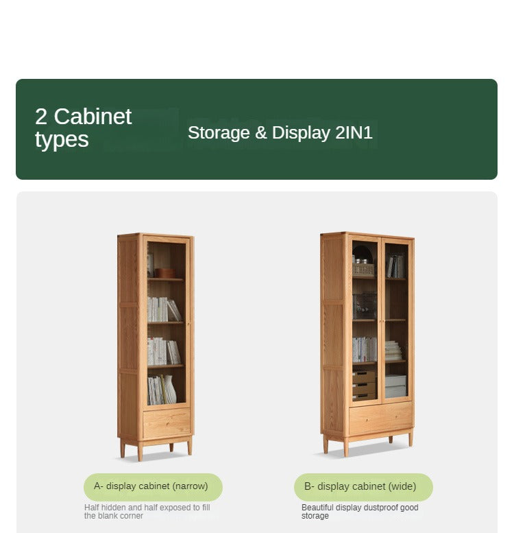 Oak Solid Wood Modern Glass Door Bookcase