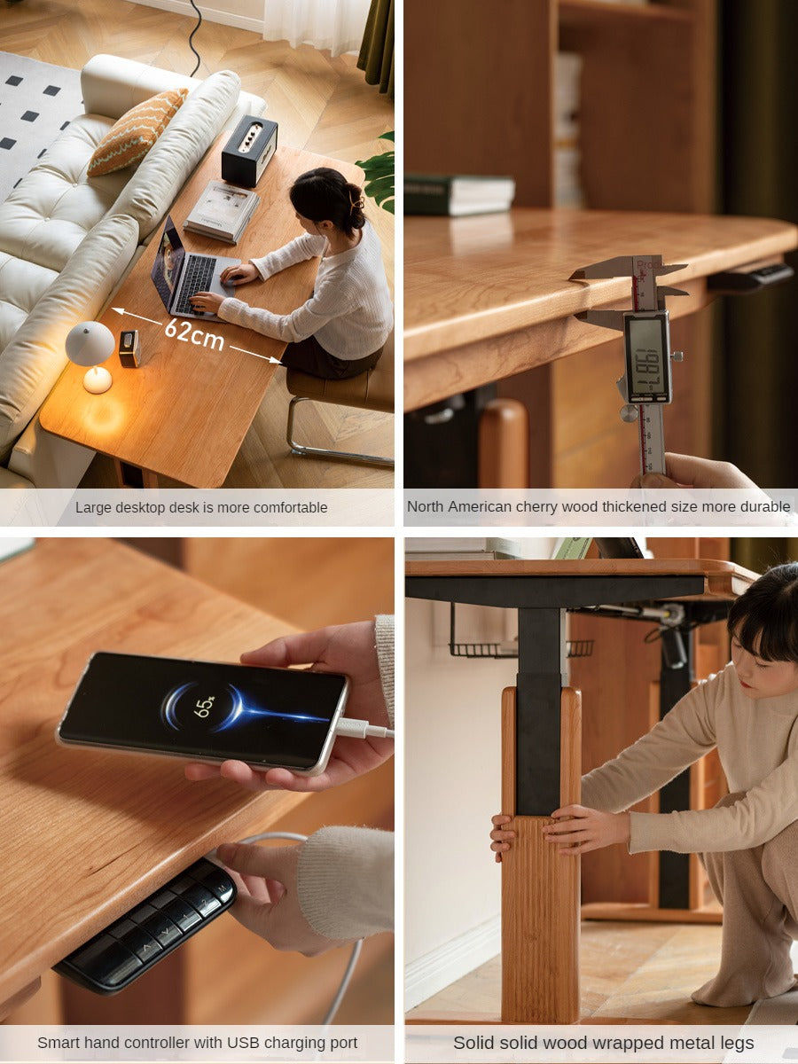 Cherry, Ash Solid Wood Electric Elevating Desk
