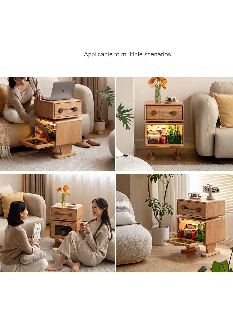 Oak Solid Wood Nightstand Rotate 360°.