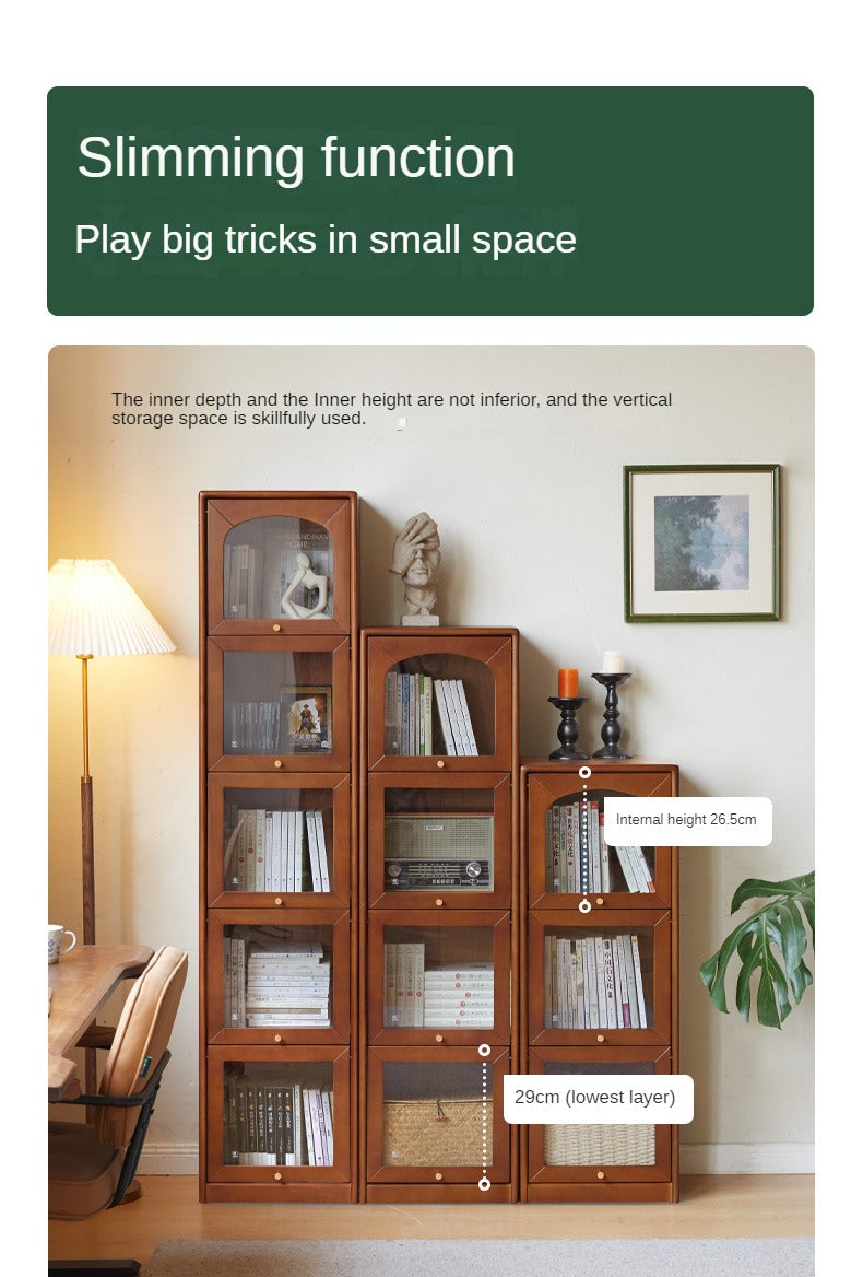 Poplar Solid Wood French Retro Glass Flip Door Bookcase