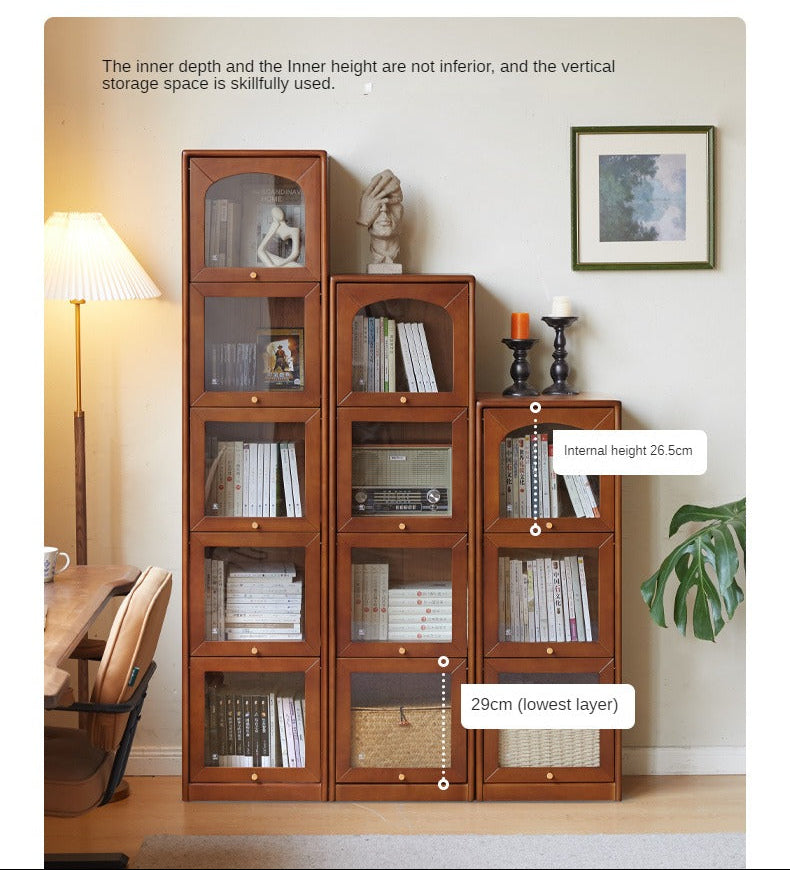 Poplar Solid Wood French Retro Glass Flip Door Bookcase