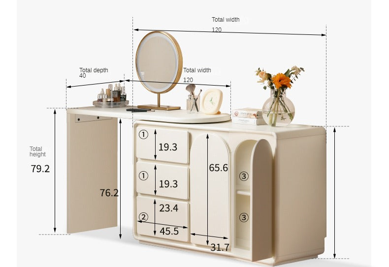 Poplar, Solid Rubberwood French Cream Style Dressing Table.