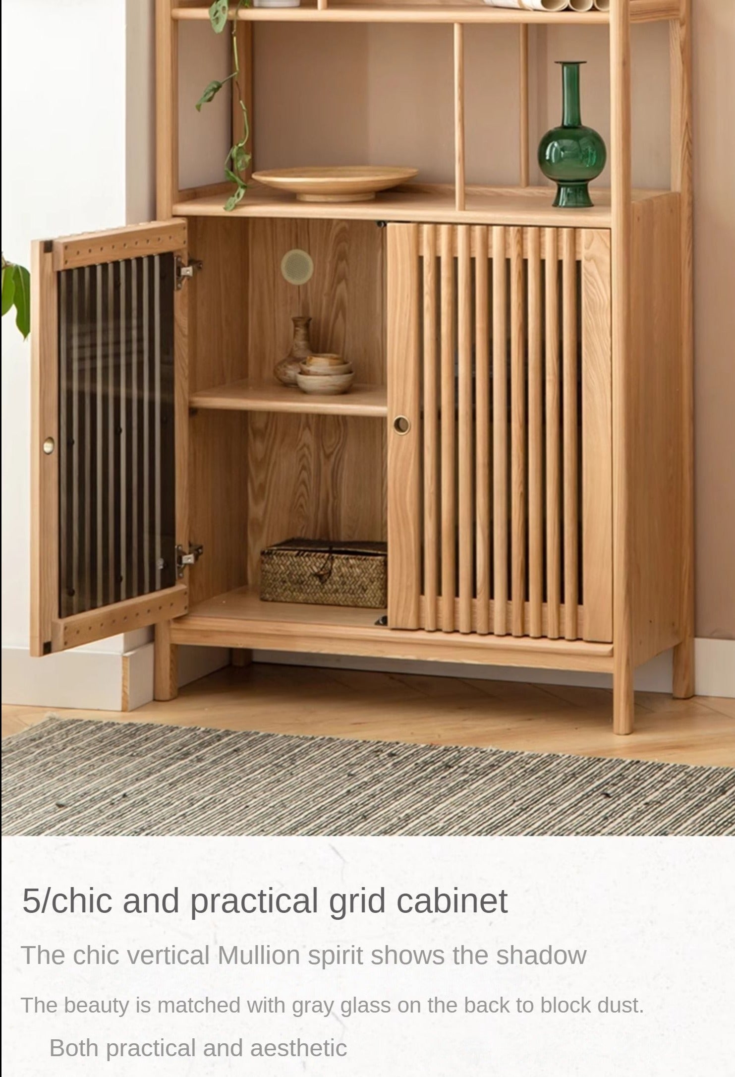 Ash Solid Wood Bookshelf Combined Bookcase Display Cabinet Wall Shelf