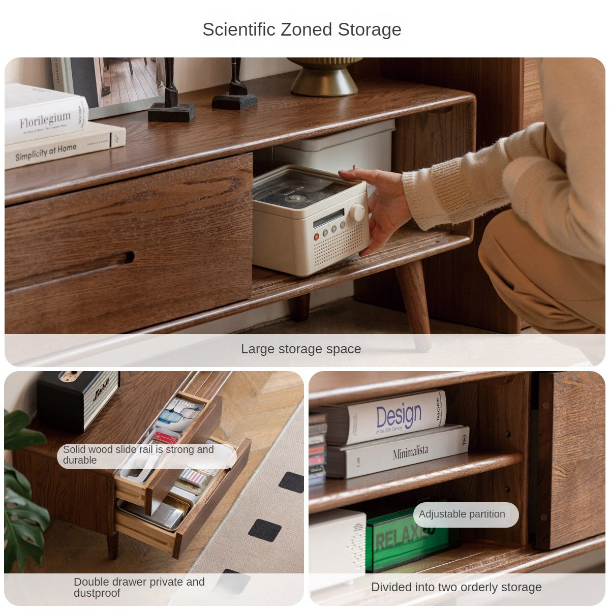 Oak, Rubberwood, Beech Solid Wood TV Stand Sliding Door.