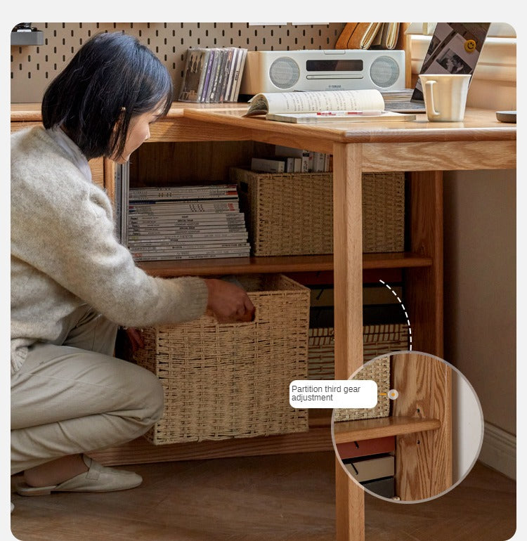 Oak Solid Wood Desk Bookcase Integrated Corner Office Table