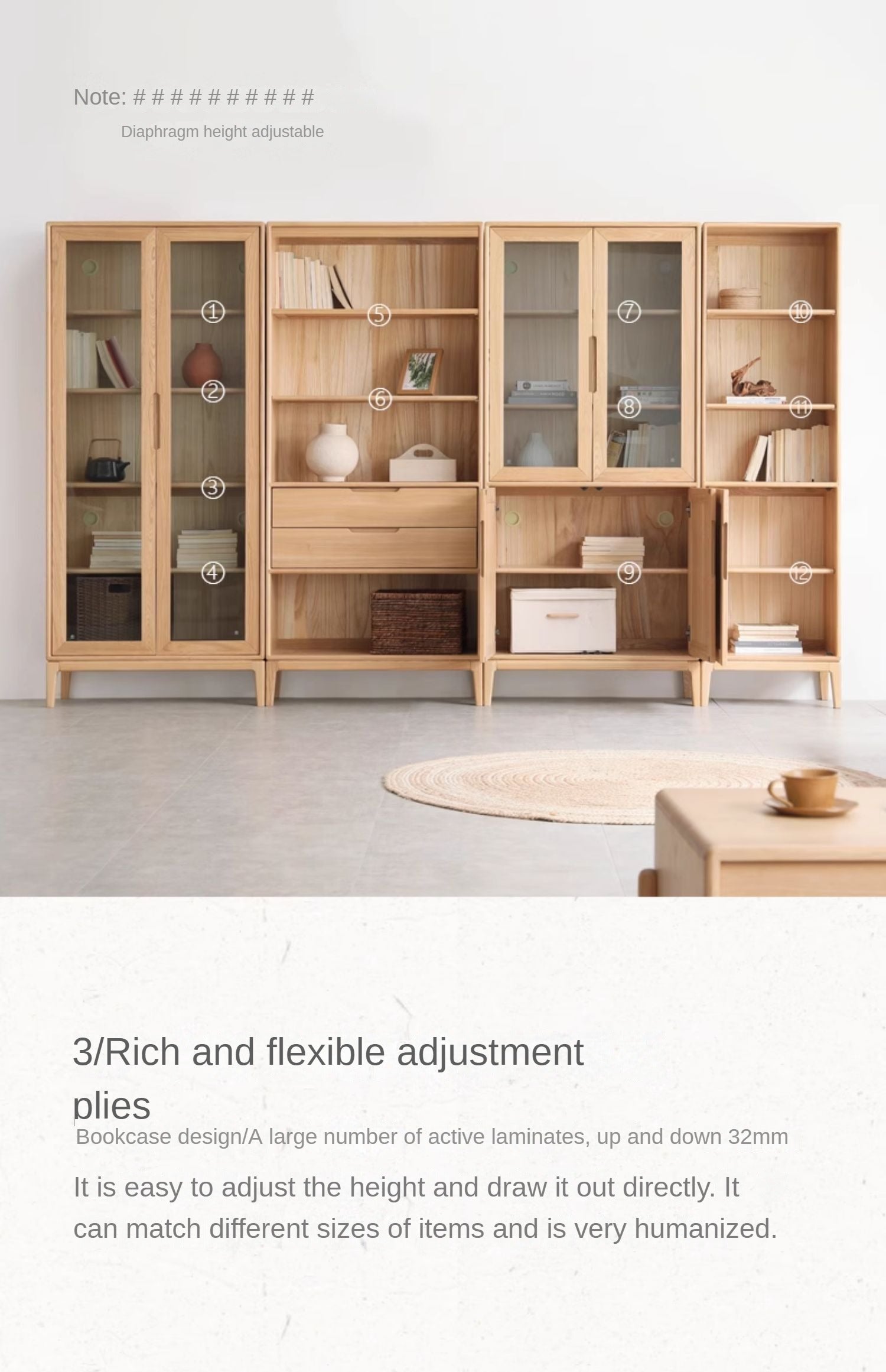 Ash Solid Wood Floor-Standing Bookcase Whole Wall Free Combination Bookshelf