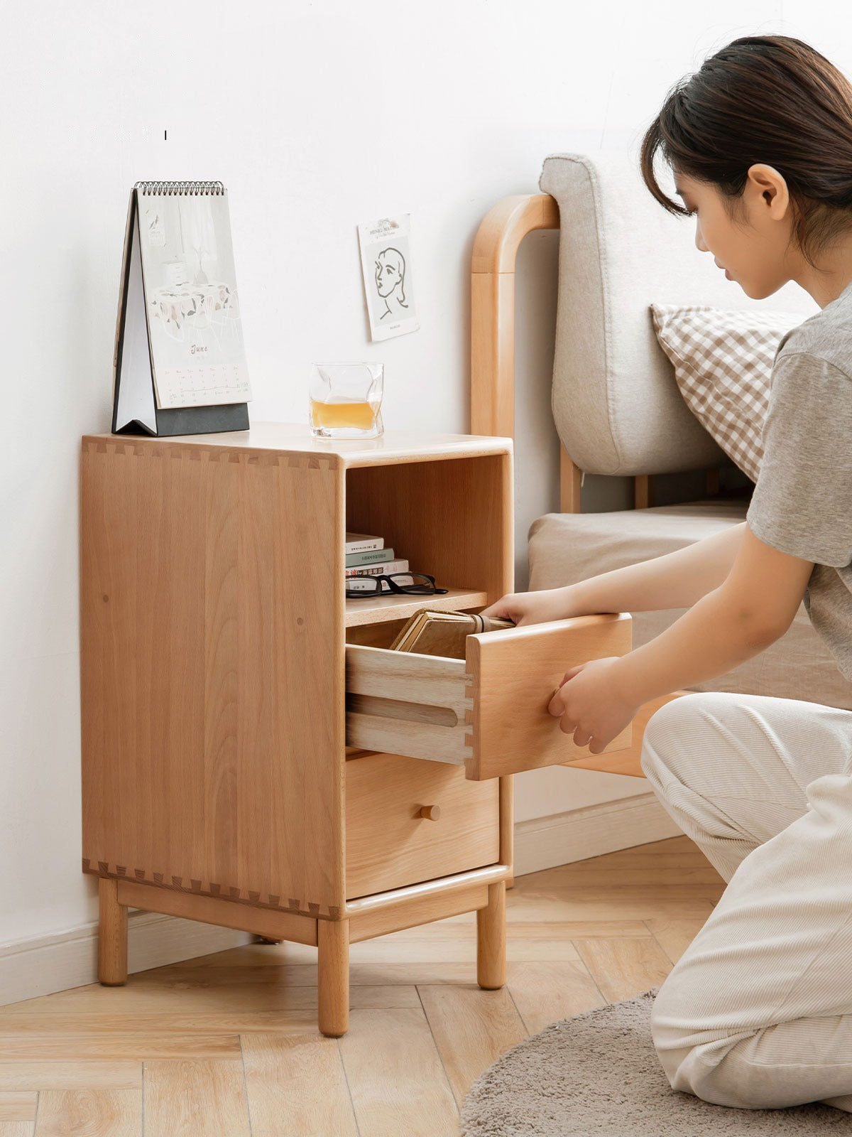 European Beech Solid Wood Storage Side Cabinet Combination