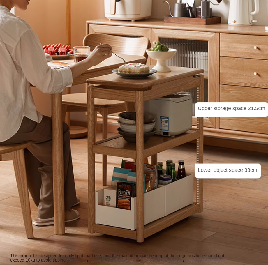 Oak, Ash Solid Wood Mobile Side Table