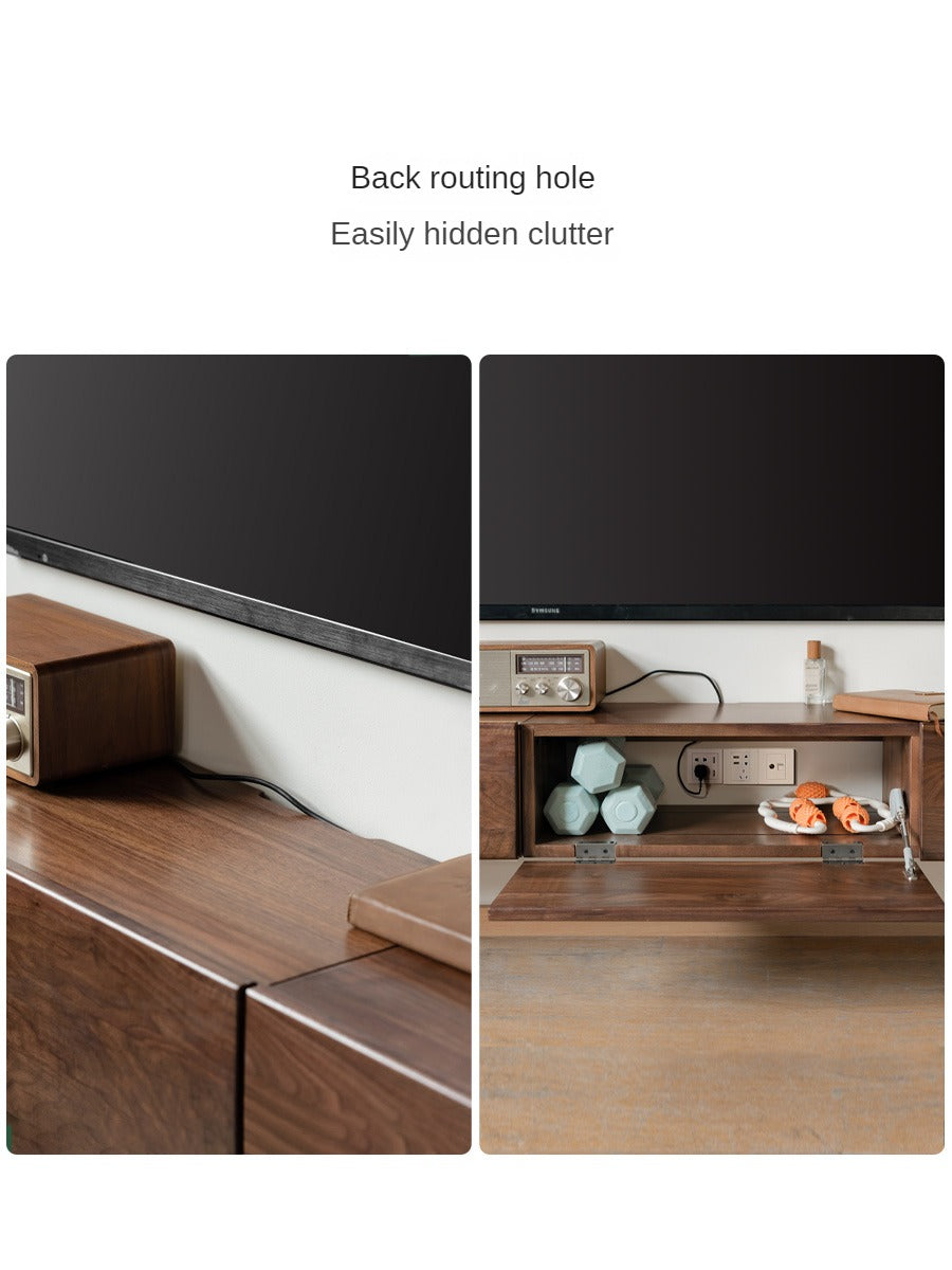 Black Walnut Solid Wood Wall-Mounted Suspended TV Cabinet