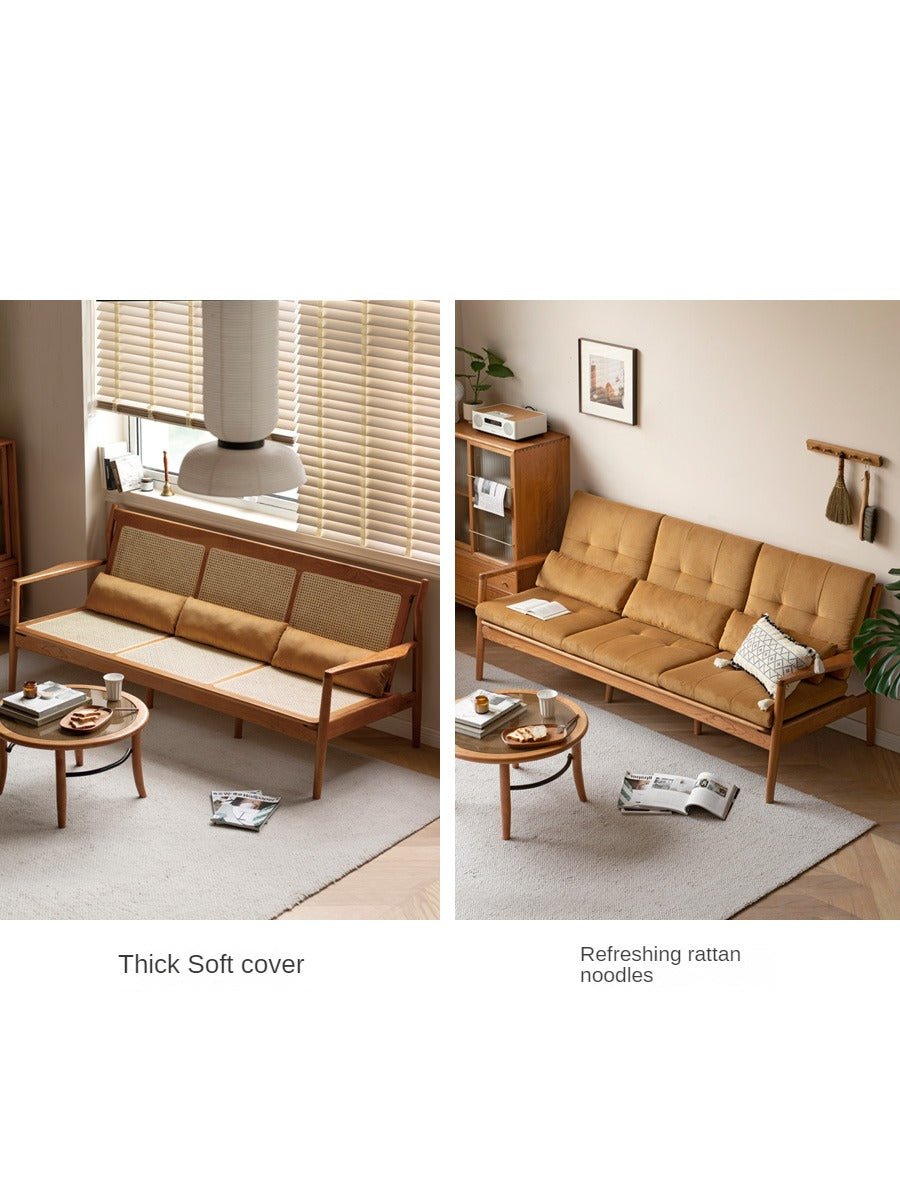 Oak Solid Wood Rattan Vintage Dual-purpose Sofa.