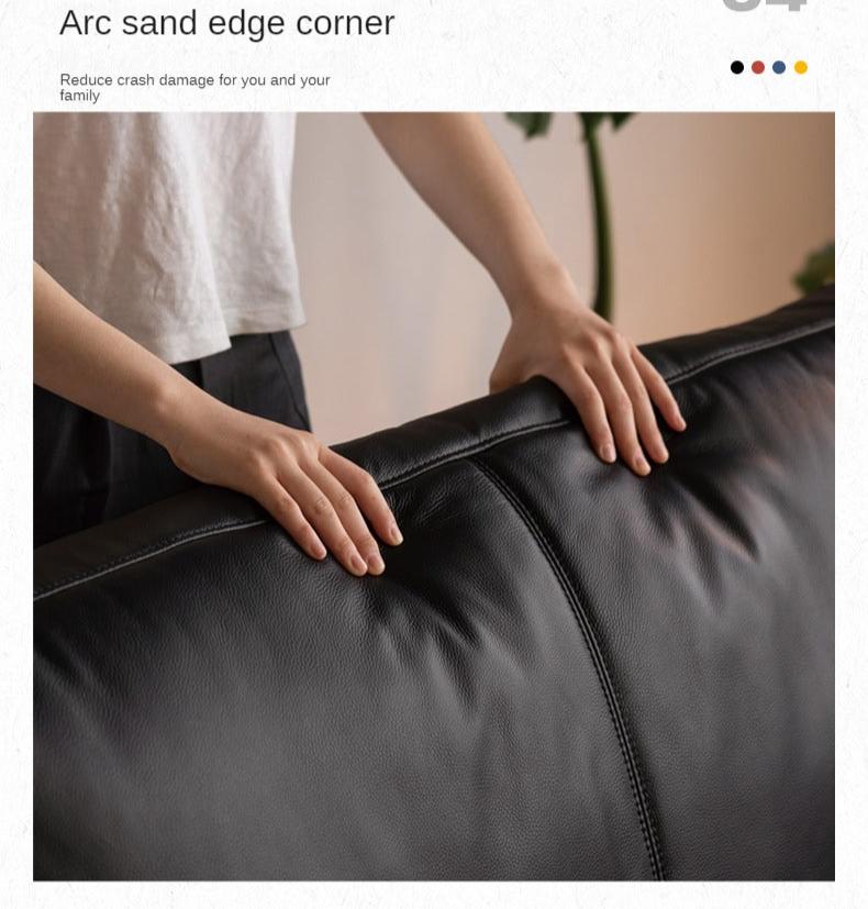 Leather Italian First Layer Yellow Cowhide Straight Sofa.