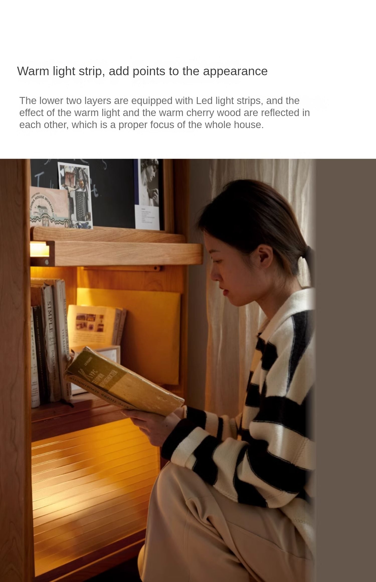 Cherry, Oak Solid Wood Japanese Flip Glass Door Bookcase