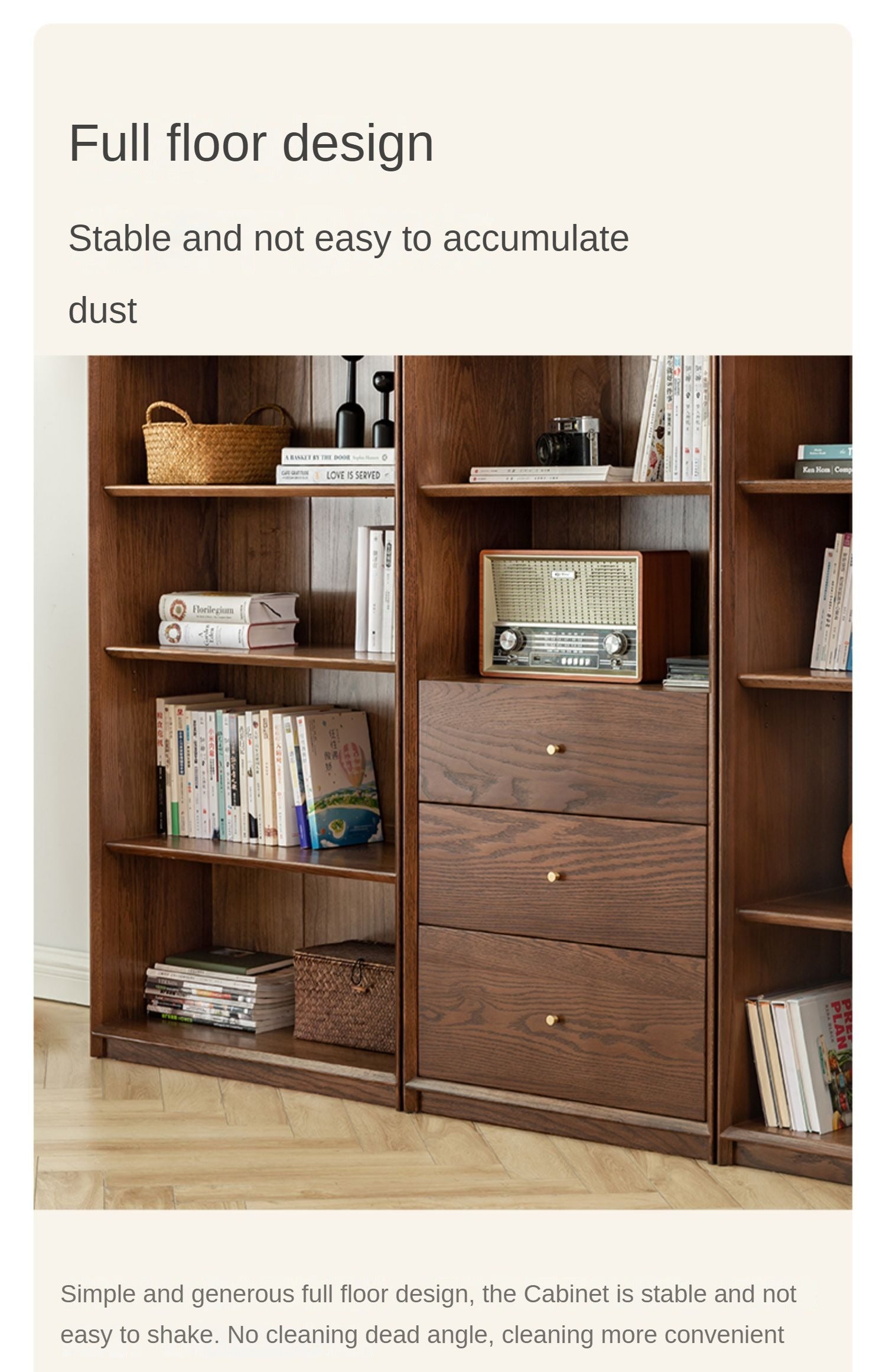 Oak Solid Wood Dust-Proof Glass Door Wall Floor-To-Ceiling Bookshelf
