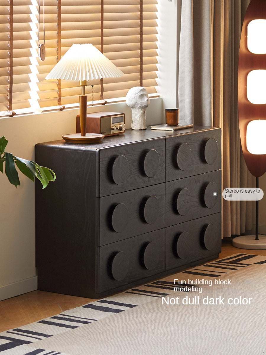 Oak Solid Wood Chest of Drawers Retro Black
