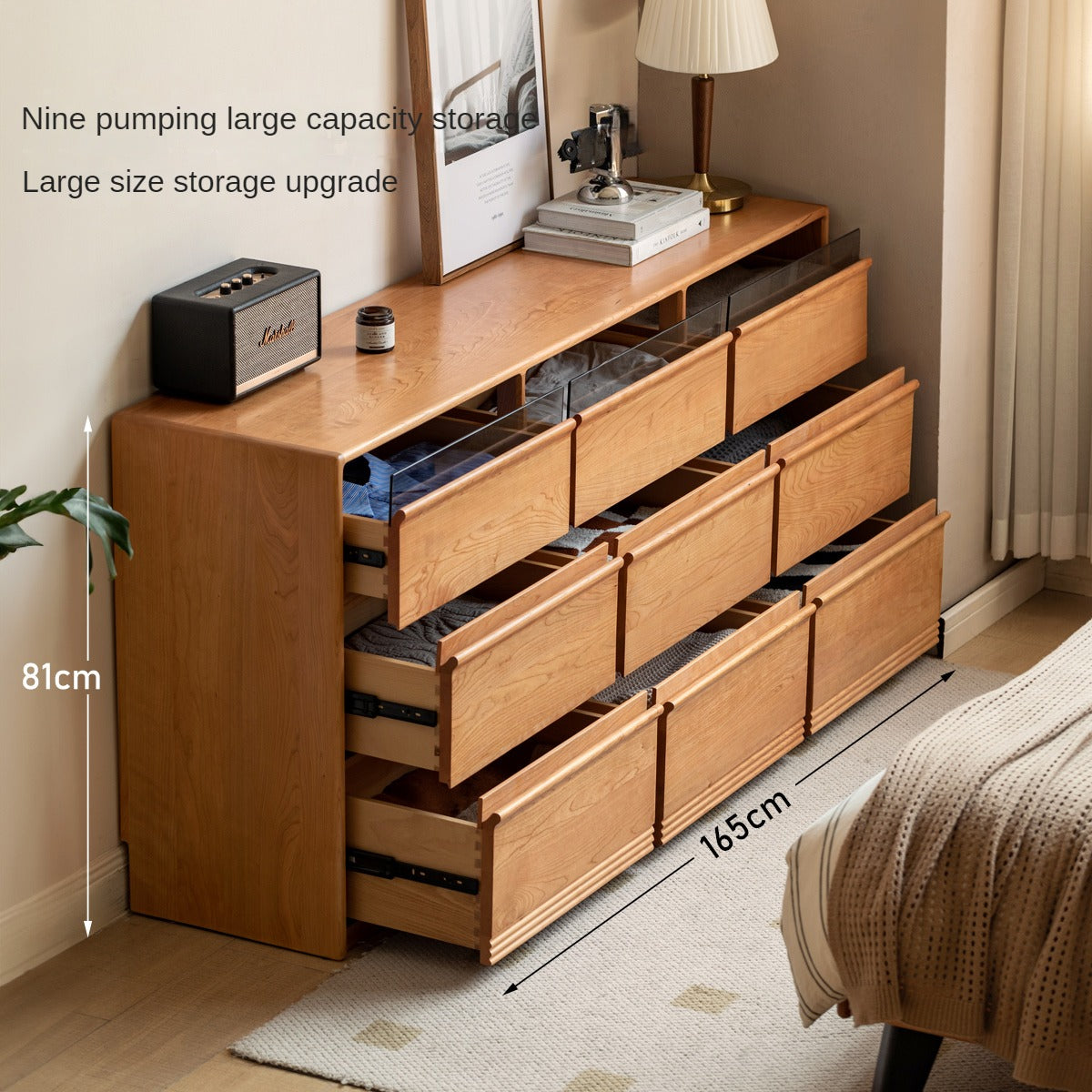 Cherry Solid Wood Nine Drawers Drawer Cabinet.