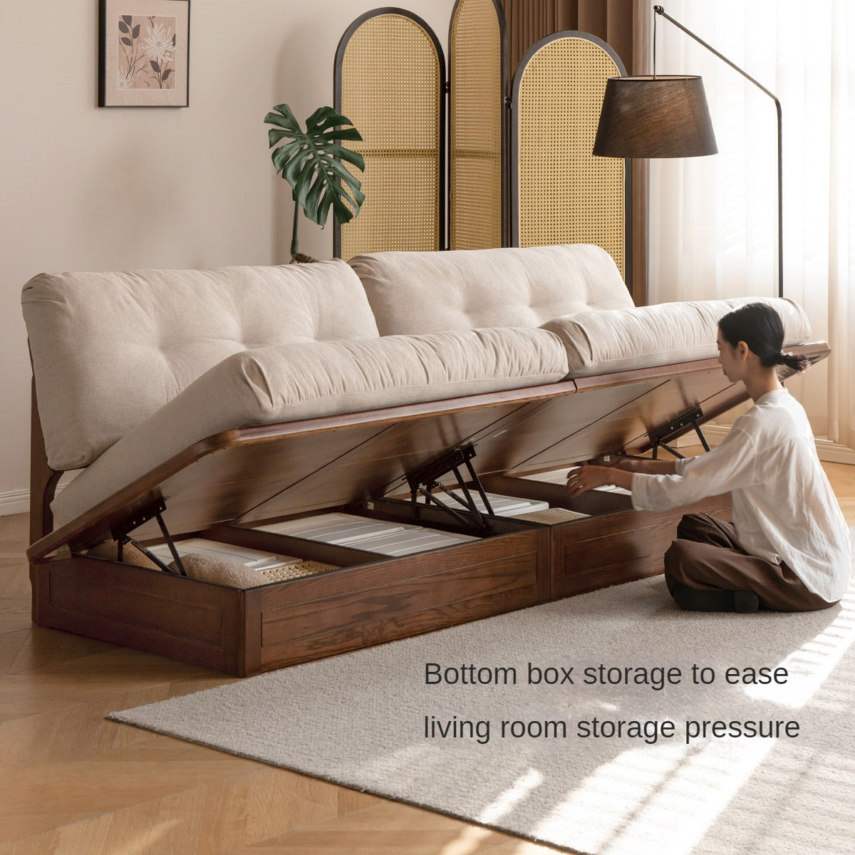 Oak Solid Wood Modern Fabric Sofa.