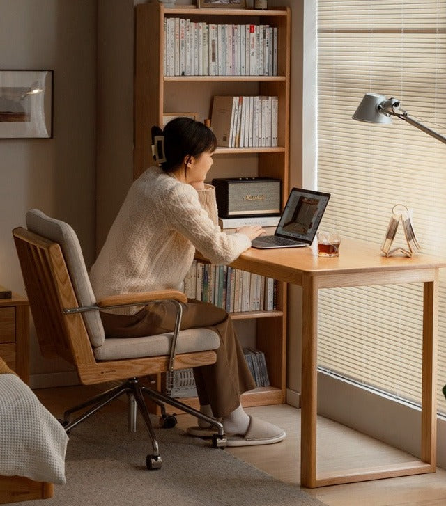 Oak Solid Wood Desk and Bookshelf Integrated Office Desk
