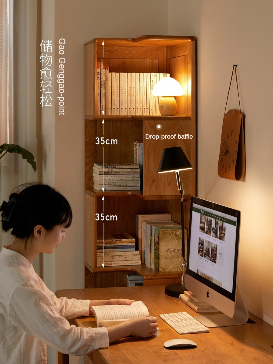 Cherry Solid Wood Corner Bookcase Floor Storage Cabinet